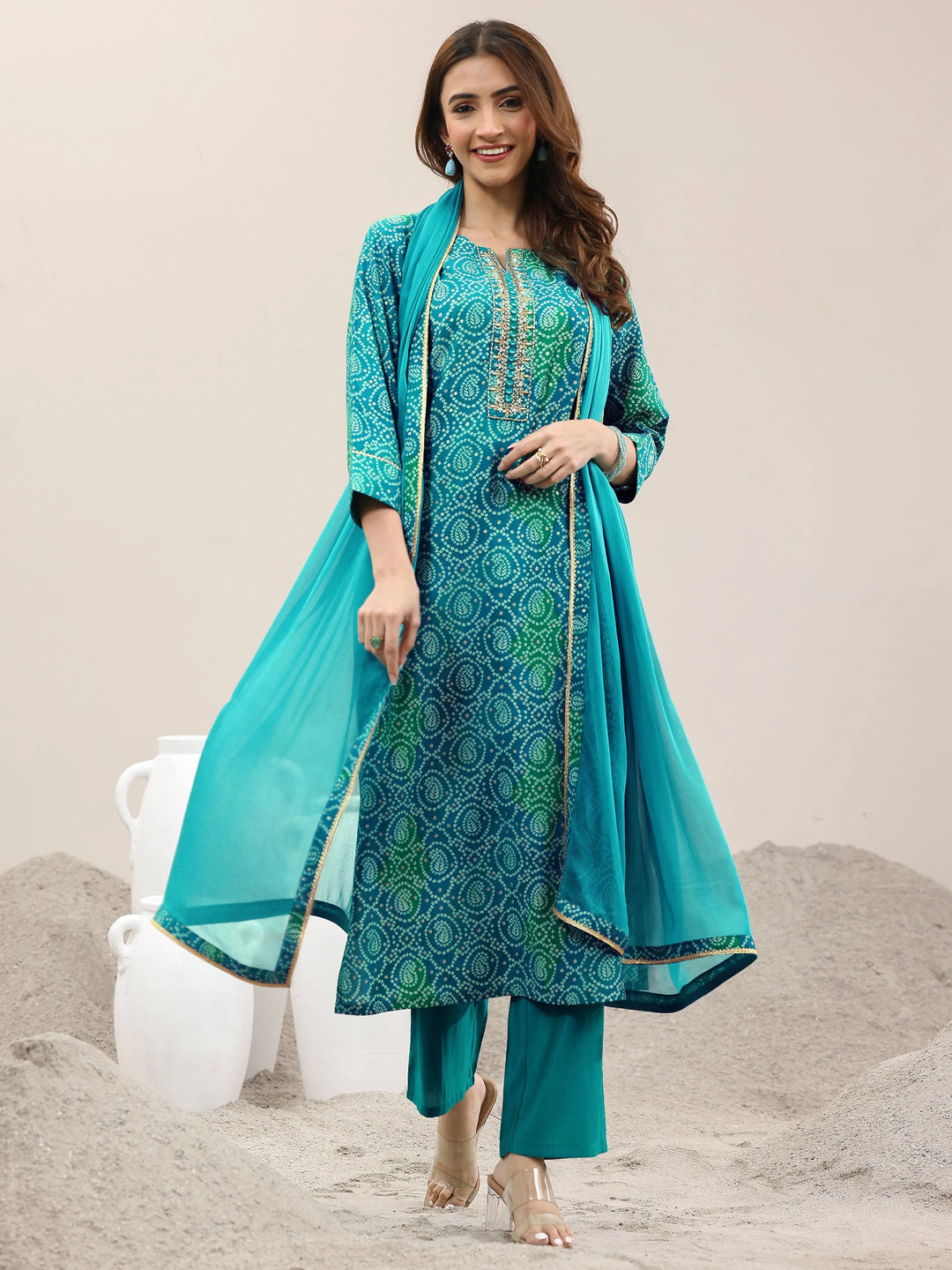 RAMA COLOURED  WOMEN'S VISCOSE RAYON KURTA WITH  DUPATTA SET