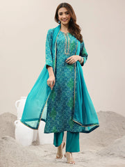 RAMA COLOURED  WOMEN'S VISCOSE RAYON KURTA WITH  DUPATTA SET