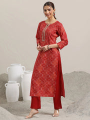 RED COLOURED  WOMEN'S VISCOSE RAYON KURTA WITH  DUPATTA SET