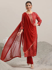 RED COLOURED  WOMEN'S VISCOSE RAYON KURTA WITH  DUPATTA SET