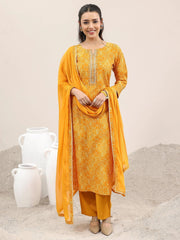 YELLOW COLOURED  WOMEN'S VISCOSE RAYON KURTA WITH  DUPATTA SET