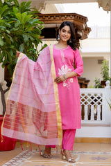 PINK  COLOURED WOMEN'S VISCOSE RAYON  KURTA WITH  DUPATTA SET