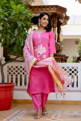 PINK  COLOURED WOMEN'S VISCOSE RAYON  KURTA WITH  DUPATTA SET
