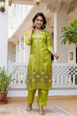 Mint Green Pure Silk Kurta Set for Women | Embroidered & Hand Printed Stitched Suit with Jacquard Dupatta | Elegant Ethnic Wear Malaysia | Ready to Wear