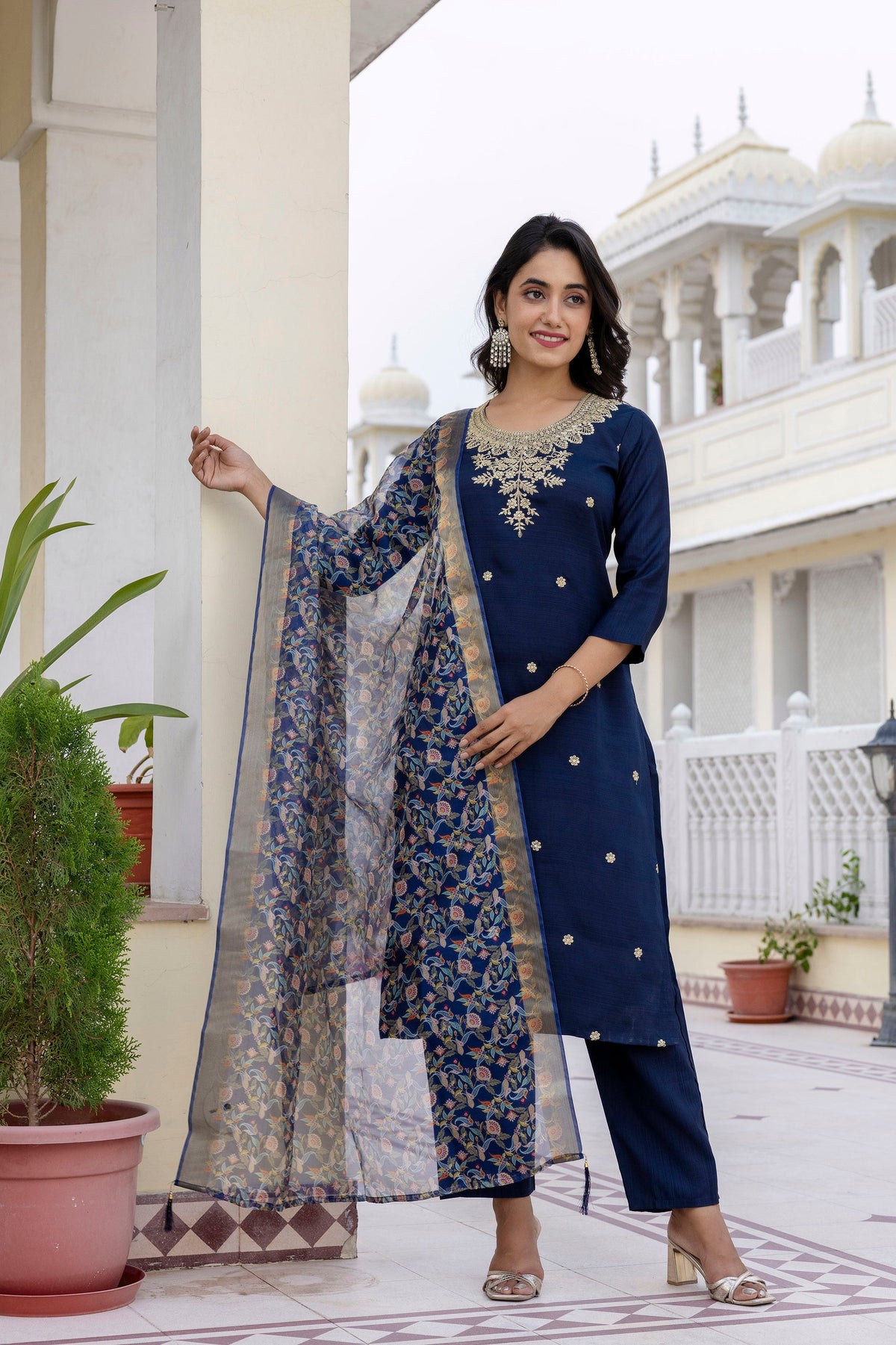 BLUE COLOURED WOMEN'S VISCOSE RAYON  KURTA WITH  DUPATTA SET