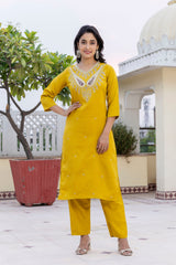 YELLOW  COLOURED WOMEN'S VISCOSE RAYON  KURTA WITH  DUPATTA SET