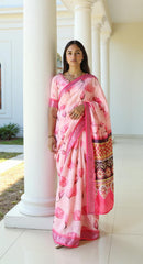 PINK DIGITAL PRINTED COTTON SAREE