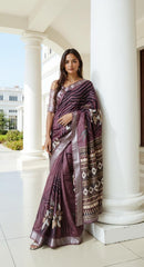 PURPLE  DIGITAL PRINTED COTTON SAREE