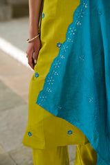 LEMON COLOURED  WOMEN'S CHANDERI  KURTA WITH  DUPATTA SET