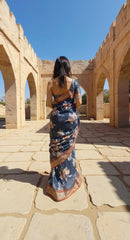 GREY DIGITAL PRINTED COTTON SAREE