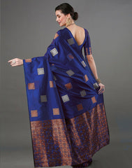 THE BANARASI SAREEIS MADE UP OF SILK THREADS WOVEN USING