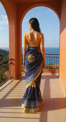 NEVY BLUE  DIGITAL PRINTED COTTON SAREE