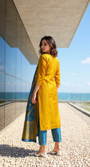 YELLOW COLOURED  WOMEN'S  POLYSTER KURTA WITH  DUPATTA SET