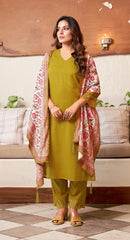 YELLOW COLOURED  WOMEN'S RAYON  KURTA WITH  DUPATTA SET