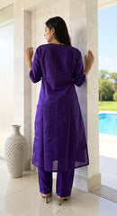 PURPLE COLOURED  WOMEN'S  POLYSTER KURTA WITH  DUPATTA SET