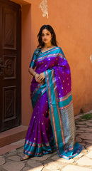 THE BANARASI SAREEIS MADE UP OF SILK THREADS WOVEN USING