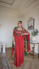 Red Embroidered Mughal Skirt Cape Set