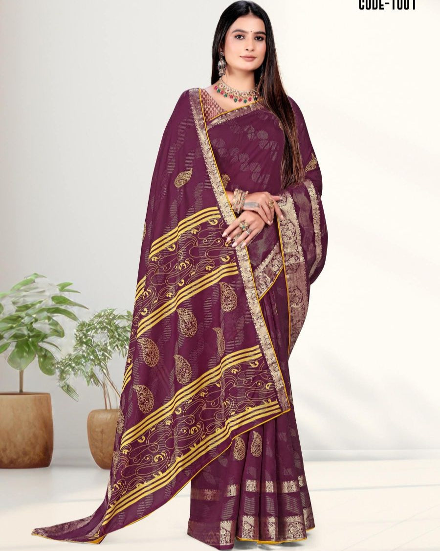 Party wear Zari Weaving Jacquard border Viscose saree with blouse for women