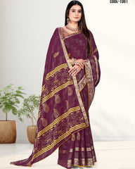 Party wear Zari Weaving Jacquard border Viscose saree with blouse for women