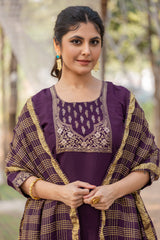 Premium Roman Silk Kurti Set with Chanderi Dupatta | Jacquard Work | Readymade Ethnic Wear for Women | Size S-XXL | Best Indian Suit in Malaysia