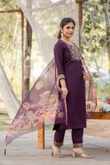 WINE COLOURED TREDITIONAL WEAR KURTA SET