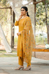 Kashturi Rayon Slub Kurta Set with Bottom & Organza Digital Print Dupatta | Jacquard Work | Festive & Party Wear – Malaysia