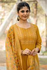 Kashturi Rayon Slub Kurta Set with Bottom & Organza Digital Print Dupatta | Jacquard Work | Festive & Party Wear – Malaysia