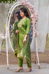 Mint Green Jacquard Silk Kurta Set with Bottom & Dupatta | Ready-to-Wear Ethnic Suit | Size S–XXL | Elegant Indian Outfit Malaysia