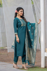 GREEN COLOURED TREDITIONAL WEAR KURTA SET