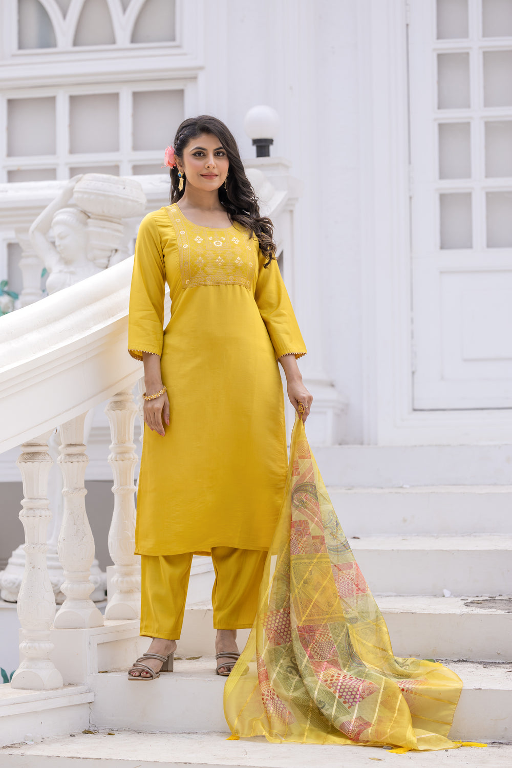 YELLOW COLOURED TREDITIONAL WEAR KURTA SET
