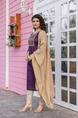 SK-932 Purple Cotton Blend Kurta Set with Bottom & Chandery Dupatta | Embroidered 3-Piece Ethnic Wear – Only RM 400 – Malaysia