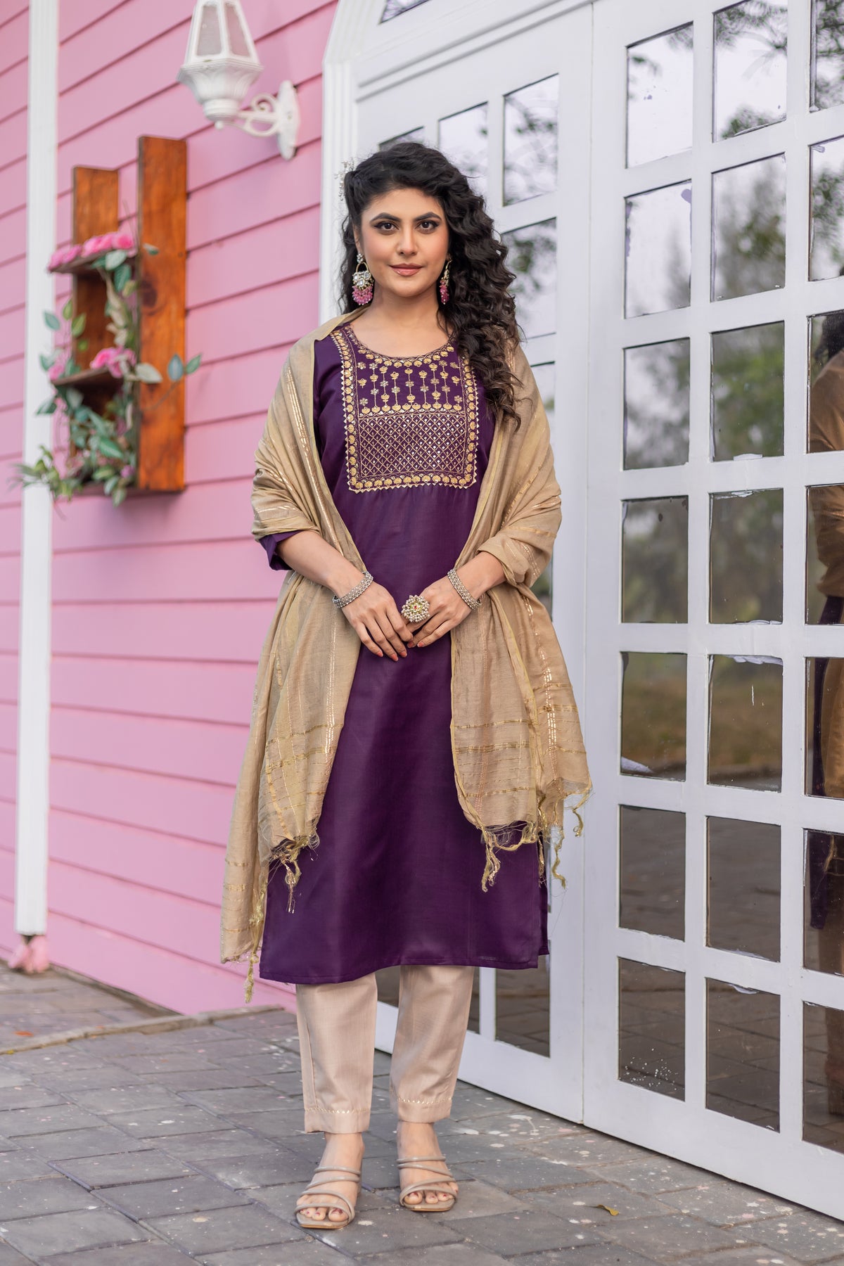 SK-932 Purple Cotton Blend Kurta Set with Bottom & Chandery Dupatta | Embroidered 3-Piece Ethnic Wear – Only RM 400 – Malaysia