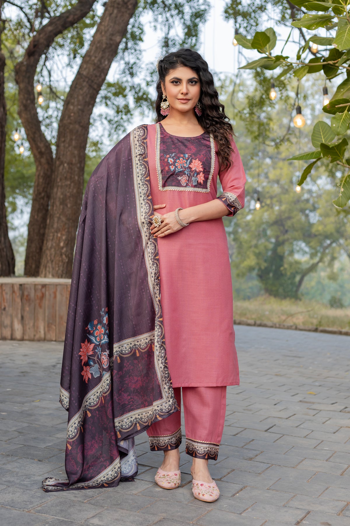 SK-971 Light Grey Cotton Blend Kurta Set with Bottom & Chandery Dupatta | Embroidered 3-Piece Ethnic Wear – Malaysia