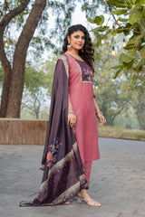 SK-971 Light Grey Cotton Blend Kurta Set with Bottom & Chandery Dupatta | Embroidered 3-Piece Ethnic Wear – Malaysia