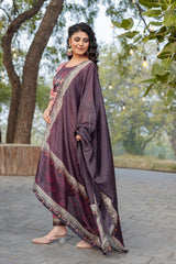 SK-971 Light Grey Cotton Blend Kurta Set with Bottom & Chandery Dupatta | Embroidered 3-Piece Ethnic Wear – Malaysia