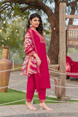 Tisha Pink Roman Silk Kurta Set with Bottom & Organza Dupatta | Embroidered 3-Piece Ethnic Wear – Malaysia