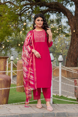 Tisha Pink Roman Silk Kurta Set with Bottom & Organza Dupatta | Embroidered 3-Piece Ethnic Wear – Malaysia