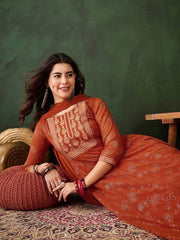ORANGE COLOURED  WOMEN'S GEORGETTE  KURTA WITH  DUPATTA SET