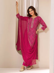 PINK COLOURED  WOMEN'S VISCOSE RAYON KURTA WITH  DUPATTA SET
