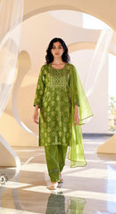 MAHENDI   COLOURED  WOMEN'S COTTON KURTA WITH  DUPATTA SET