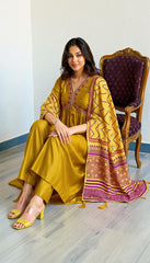 YELLOW COLOURED  WOMEN'S VISCOSE RAYON KURTA WITH  DUPATTA SET