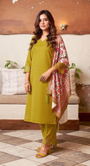 YELLOW COLOURED  WOMEN'S RAYON  KURTA WITH  DUPATTA SET
