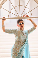 SKU BLUE READY TO WEAR SAREE WITH FULLY EMBROIDERED BLOUSE&nbsp;