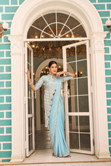 SKU BLUE READY TO WEAR SAREE WITH FULLY EMBROIDERED BLOUSE&nbsp;