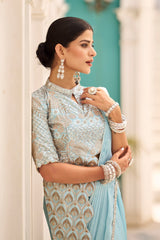 SKU BLUE READY TO WEAR SAREE WITH FULLY EMBROIDERED BLOUSE&nbsp;