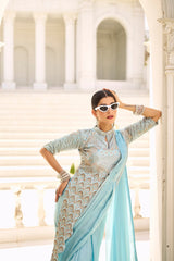 SKU BLUE READY TO WEAR SAREE WITH FULLY EMBROIDERED BLOUSE&nbsp;