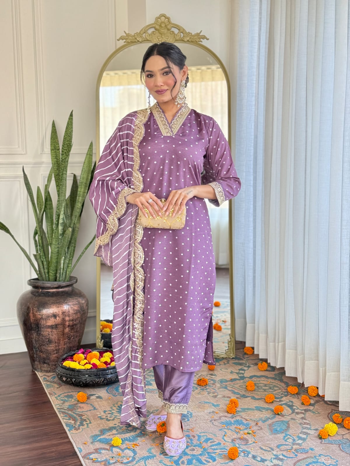 PURPLE COLOURED  WOMEN'S  REYON   EMBROIDERED  KURTA WITH PANT DUPATTA SET