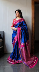 THE BANARASI SAREEIS MADE UP OF SILK THREADS WOVEN USING