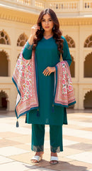 RAMA COLOURED  WOMEN'S VISCOSE RAYON KURTA WITH  DUPATTA SET