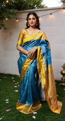 THE BANARASI SAREEIS MADE UP OF SILK THREADS WOVEN USING